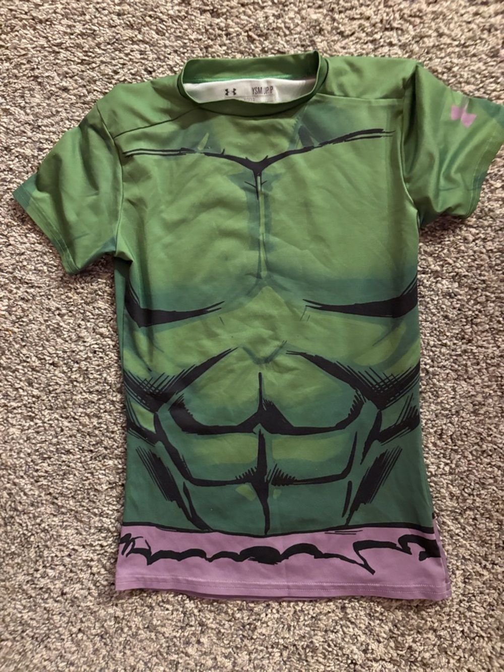 Under Armour Green and Purple Hulk Graphic Short Sleeve Tee